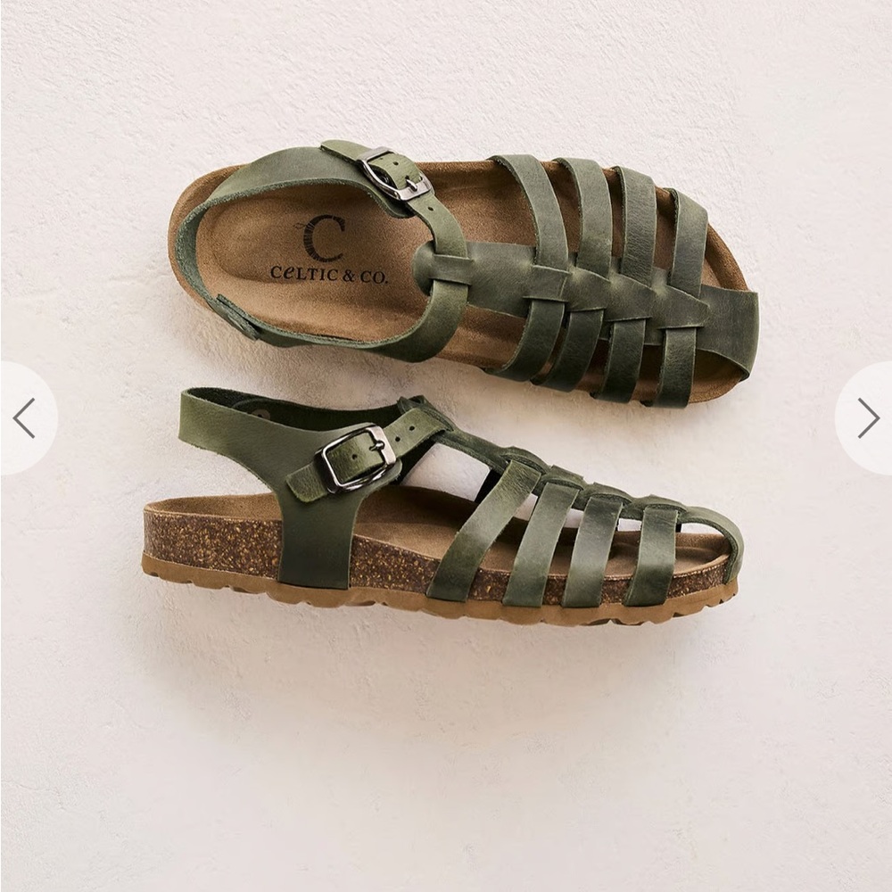 Celtic & Co. Leather Fisherman Sandals Olive